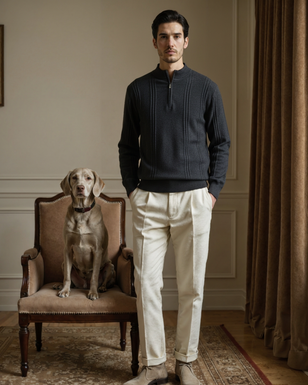 100% Cashmere Ribbed Half Zip - Old Money