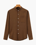 Men’s Mandarin Collar Shirt – Relaxed Fit Textured Cotton Shirt - Old Money