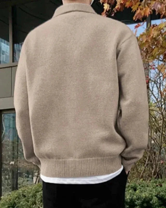 Woolen Button Half Zip-Khaki