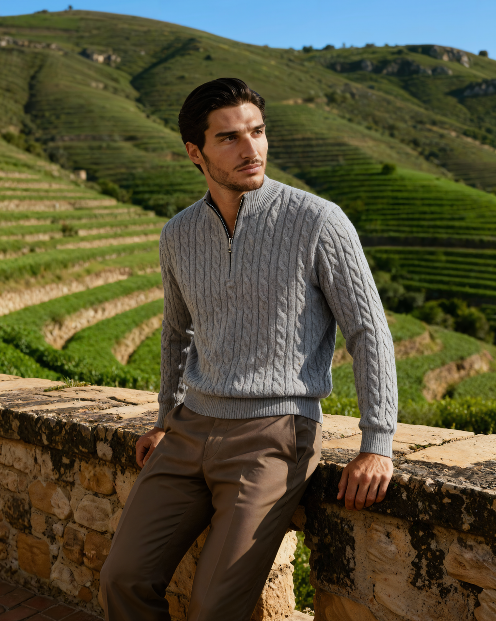100% Cashmere Woven Half Zip - Old Money