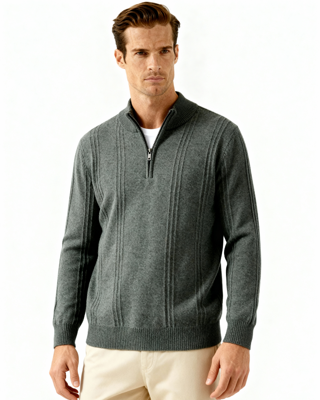 100% Cashmere Ribbed Half Zip - Old Money