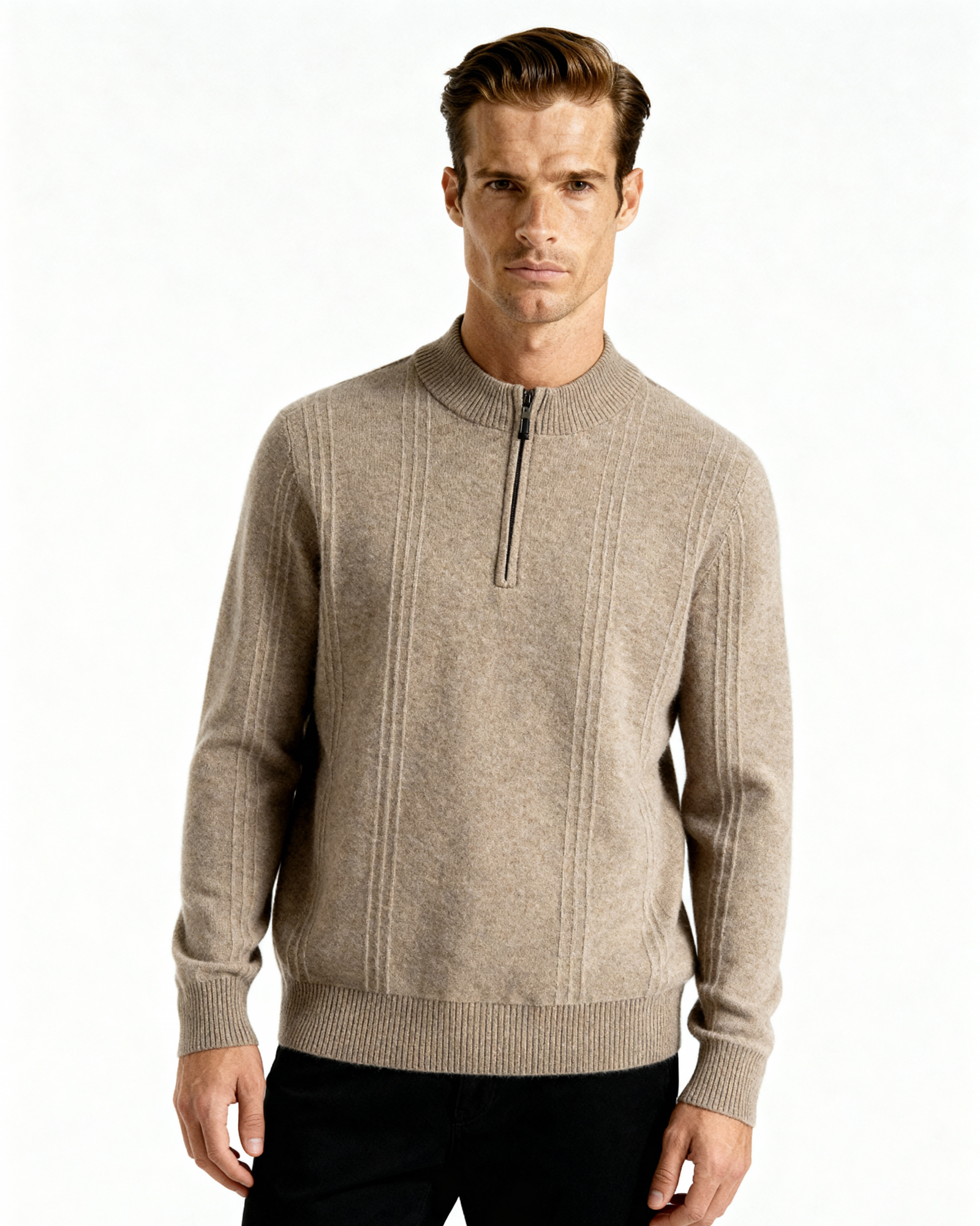 100% Cashmere Ribbed Half Zip - Old Money